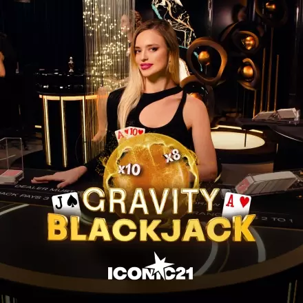 Gravity Blackjack table with dark felt and a dealt hand