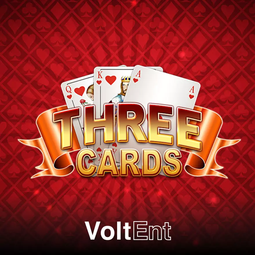 Three Cards poker game with three dealt cards on green felt