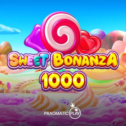 Sweet Bonanza 1000 pokie thumbnail with candy symbols and multiplier bombs