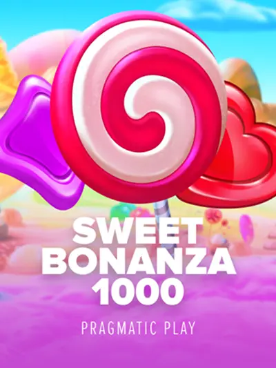 Sweet Bonanza pokie thumbnail with fruit and candy symbols on a pastel background